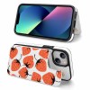 iPhone 13 case with card slot and strawberry print, made of leather, offering protection and convenience.