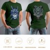 Dark green cotton men's samurai skull T-shirt, front and back view. Perfect for leisure and events.