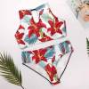 Floral halter bikini swimsuit with red and white pattern, perfect for summer beach wear.