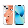 iPhone 13 glass case with artistic face design, offering scratch protection and wireless charging support