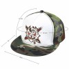 Camouflage flat brim baseball cap with floral design and mesh back, perfect for outdoor and sports activities