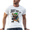 White Men's  cotton T-shirt with 'Just Do It' cartoon design