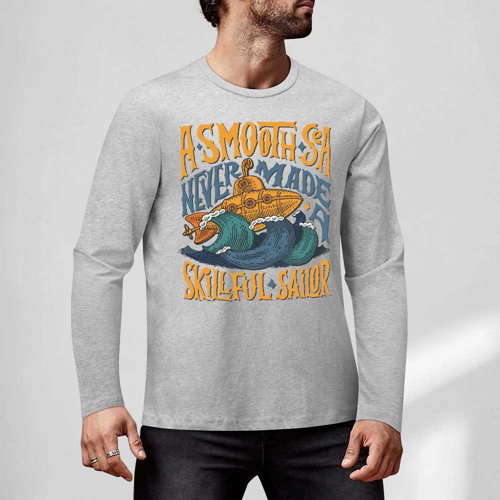 Grey pure cotton long sleeve T-shirt featuring 'ASMOOTH ARE MADE OF SOULFULLY' graphic design for casual wear
