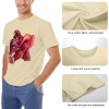 Cream cotton men's t-shirt with red monster graphic print, detailed fabric and design