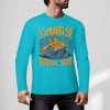 Turquoise cotton long sleeve tee with shark graphic, 'ASMOOTH ARE MADE OF SOULFULLY', casual wear.