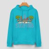 Turquoise cotton California Surfing hoodie for daily wear, loose fit design.