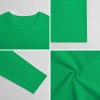 Green pure cotton long sleeve T-shirt, fabric detail, casual wear. Showing fabric texture and collar detail.