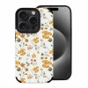 iPhone 15 fiber skin case with floral pattern, offering scratch protection and wireless charging compatibility.