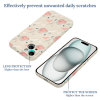 Beige floral iPhone 15 case, PC plastic, scratch-resistant, lens and screen protection, precise cutouts.