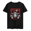 Black cotton T-shirt with AMERICAN LEGEND gorilla graphic print, summer fashion.