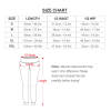 Women's Comfort Sports Yoga Pants Size Chart with measurements for length, waist and hip.