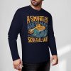 Dark blue pure cotton long sleeve T-shirt featuring 'ASMOOTH ARE MADE OF SOULFULLY' graphic, casual wear.