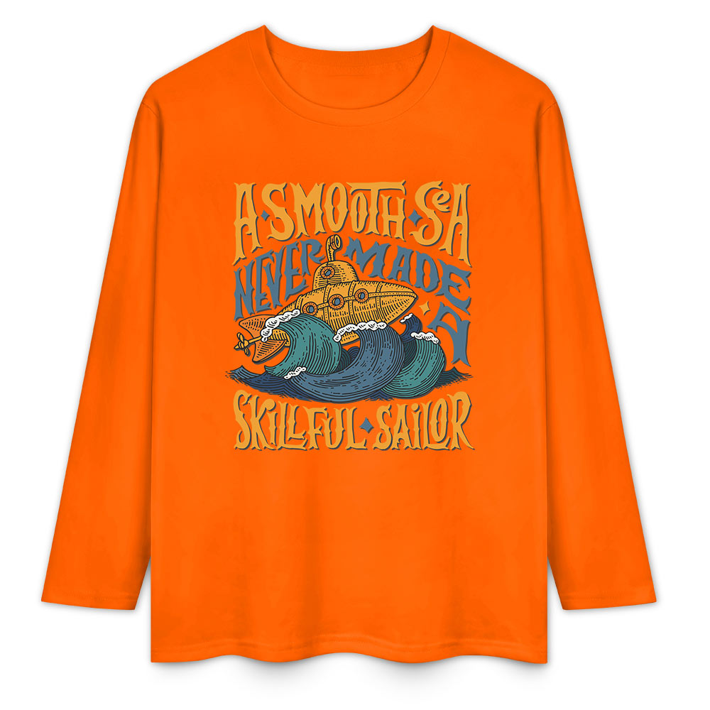 Orange pure cotton long sleeve T-shirt featuring ASMODUS SOULFUL SHAKER graphic for casual wear