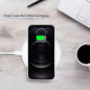 iPhone 12 series phone on wireless charger, supporting wireless charging, Inkedjoy, black case, charging.