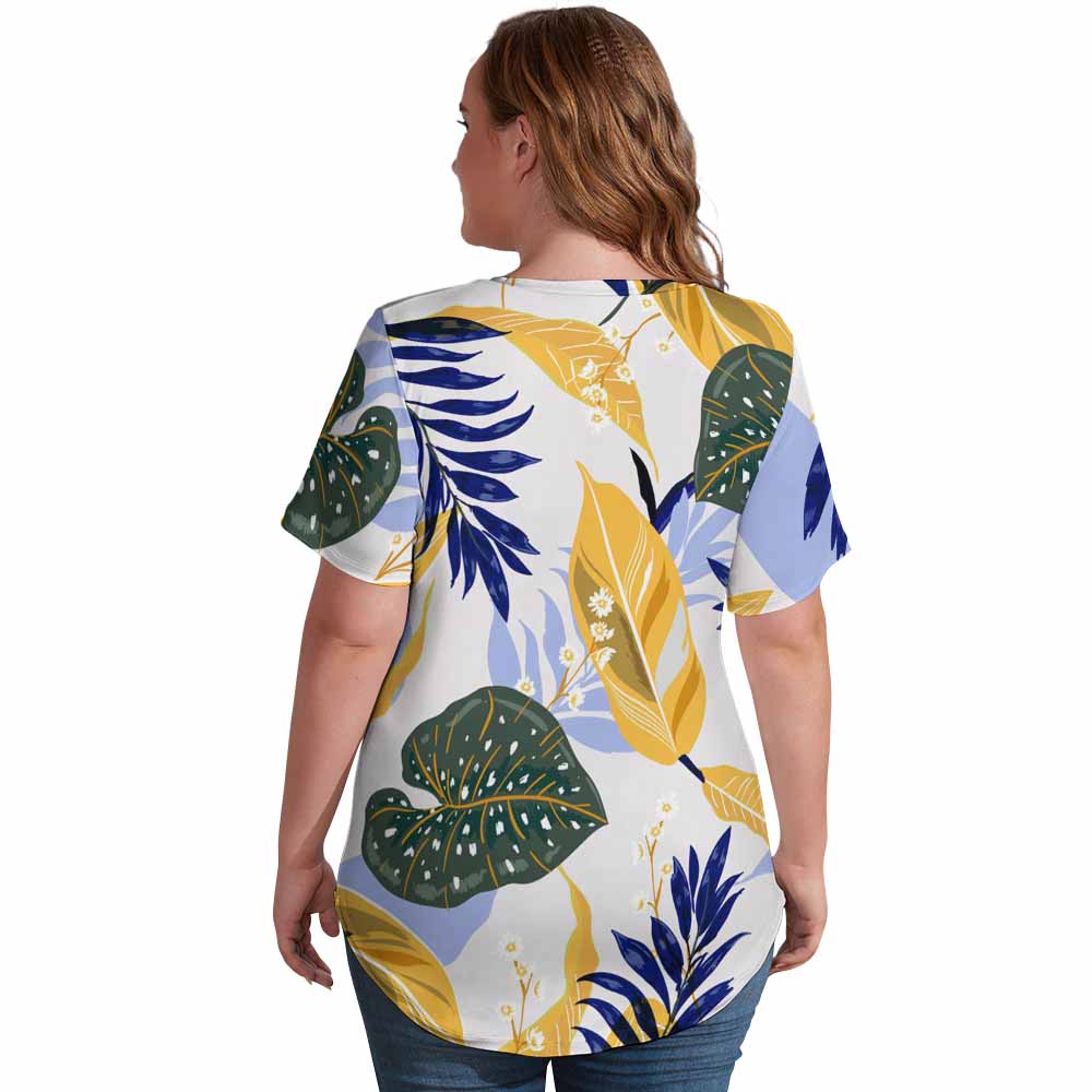 2024 New V Neck Short-sleeve Women Shirt Printed