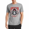 Gray cotton short sleeve T-shirt with "AMERICAN LEGEND" gorilla print, pure cotton material, summer fashion.