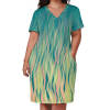 Loose pocket dress in imitation cotton, featuring a V-neck and unique patterned design.