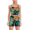Women's two-piece yoga set with a tropical floral pattern, perfect for yoga and fitness activities