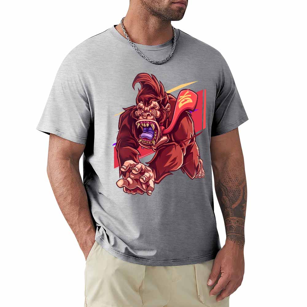 Men's gray cotton t-shirt with red monster graphic print | Inkedjoy