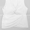 White knotted sleeveless top, perfect for summer fashion, polyester blend fabric.