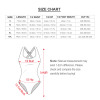 Size chart for floral print ladies one-piece swimsuit, including measurements for bust, waist, hip, and length.