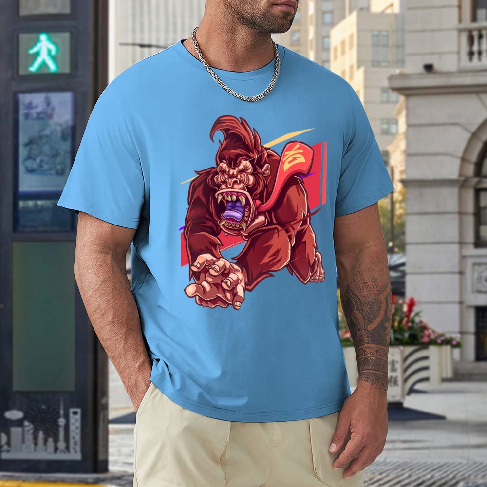 Men's blue cotton t-shirt with red monster graphic print | Inkedjoy