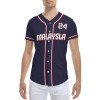 Men's navy baseball uniform with Malaysia and 24. Pique cloth material, perfect for sports and casual wear.