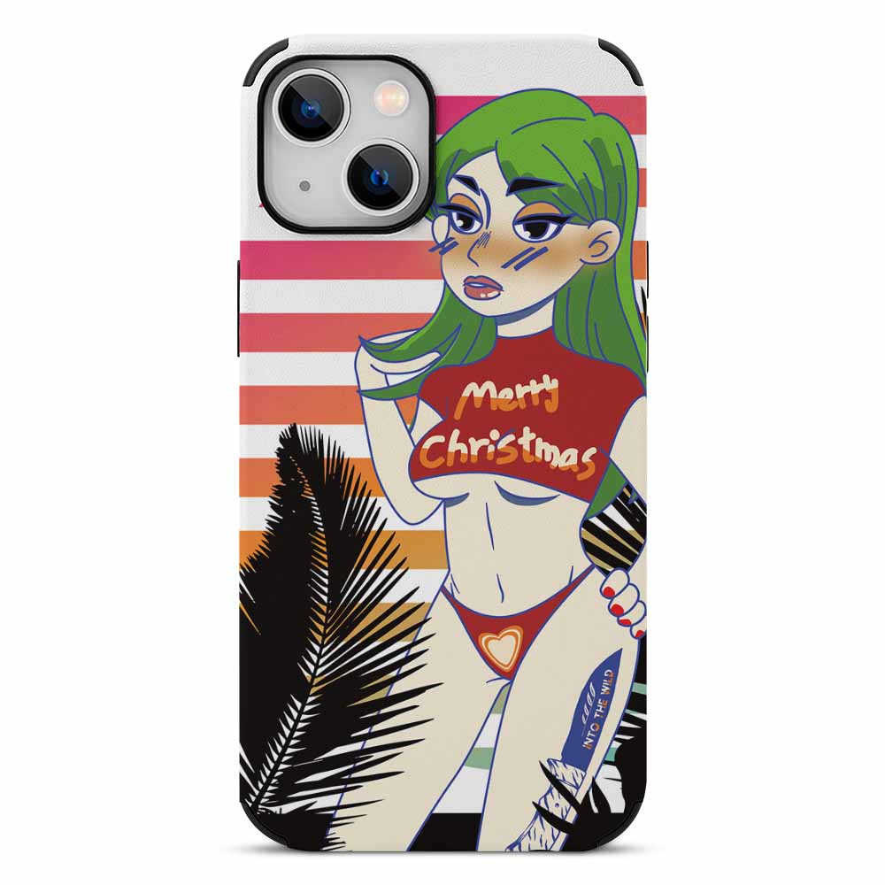 iPhone 13 Skin Case with Christmas graphic and feather design