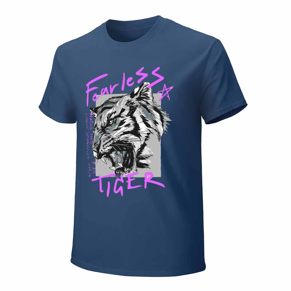Men's blue 100% cotton 'Fearless Tiger' graphic tee, collection.
