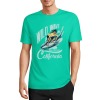 Green cotton surfing T-shirt with "Wild Wave California" print, summer fashion.