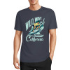 Navy blue cotton T-shirt with "Wild Wave California" surfing print, summer fashion