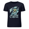 Navy blue pure cotton short-sleeved T-shirt with Wild Wave California surfing design, summer fashion
