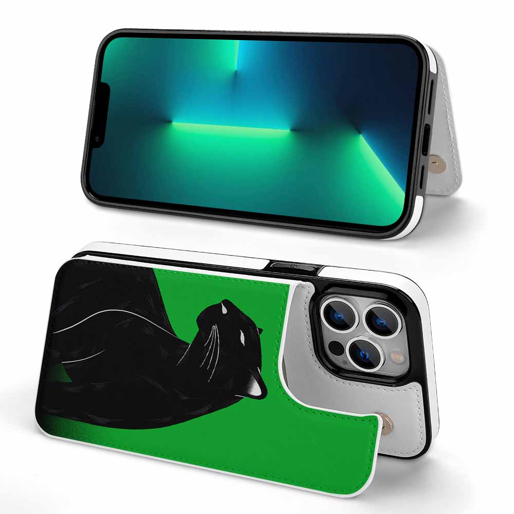 iPhone 13 phone case with panther design, card slot, shockproof protection