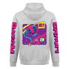 Light grey cotton hoodie with 'FOREVER' donut graphic, DAKUM and CRASH sleeve prints, youth fashion style.