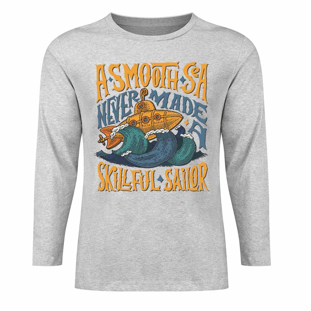 Grey pure cotton long sleeve T-shirt featuring ASMOOTH ARE MADE OF SOULFULLY graphic design for casual wear.