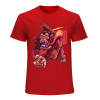 Red cotton men's t-shirt with a red monster graphic print, Inkedjoy design, crew neck, 100% cotton.