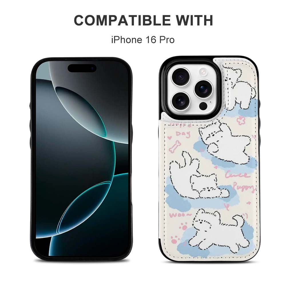 iPhone 16 case with cartoon bear design, card slot and shockproof protection, compatible with iPhone 16 Pro