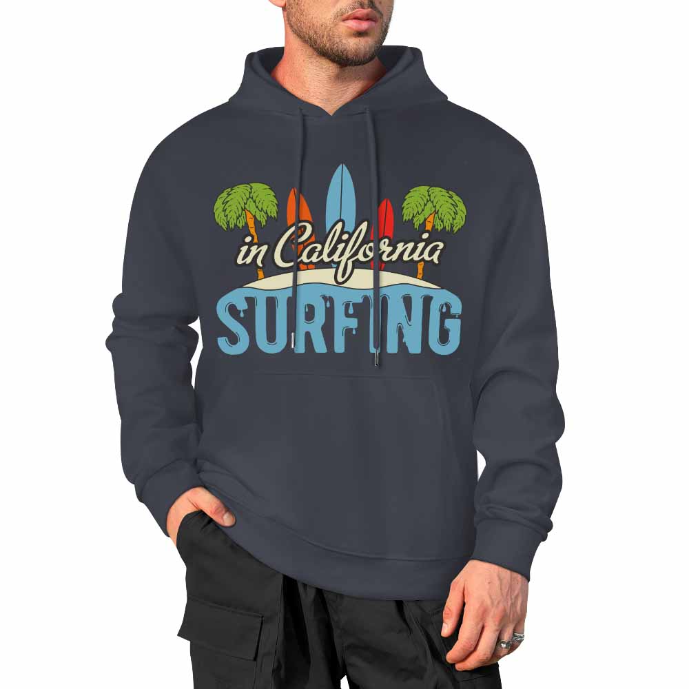 Navy blue cotton CALIFORNIA SURFING hoodie, loose fit, daily wear, multiple colors available