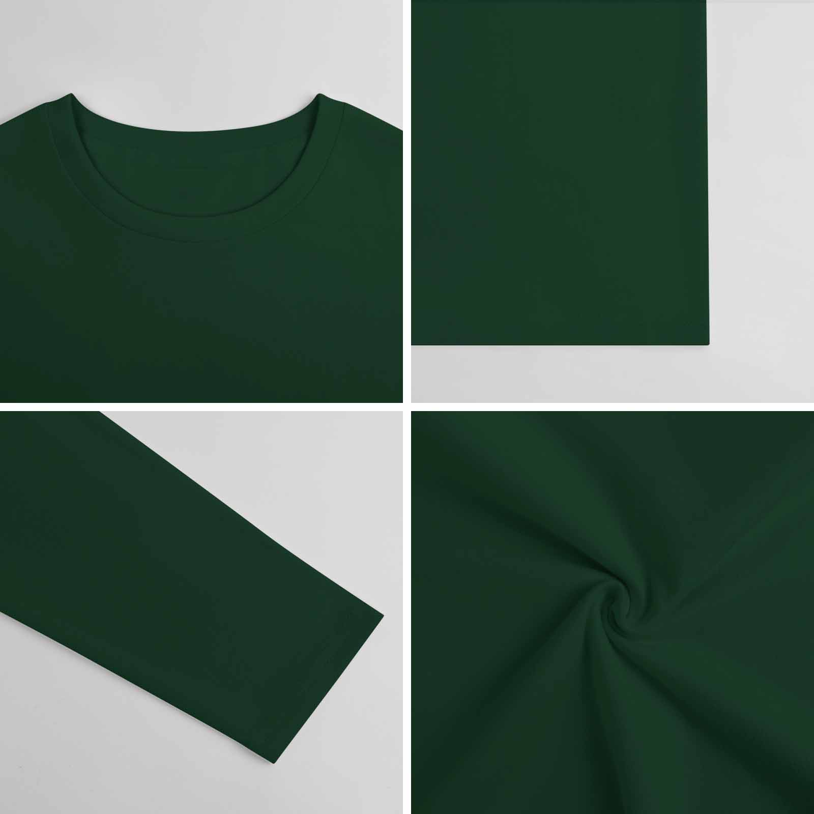 Green pure cotton long-sleeved T-shirt, close-up fabric and texture detail, for casual wear