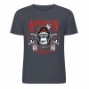 Dark gray cotton T-shirt with "AMERICAN LEGEND" gorilla graphic print, summer fashion.