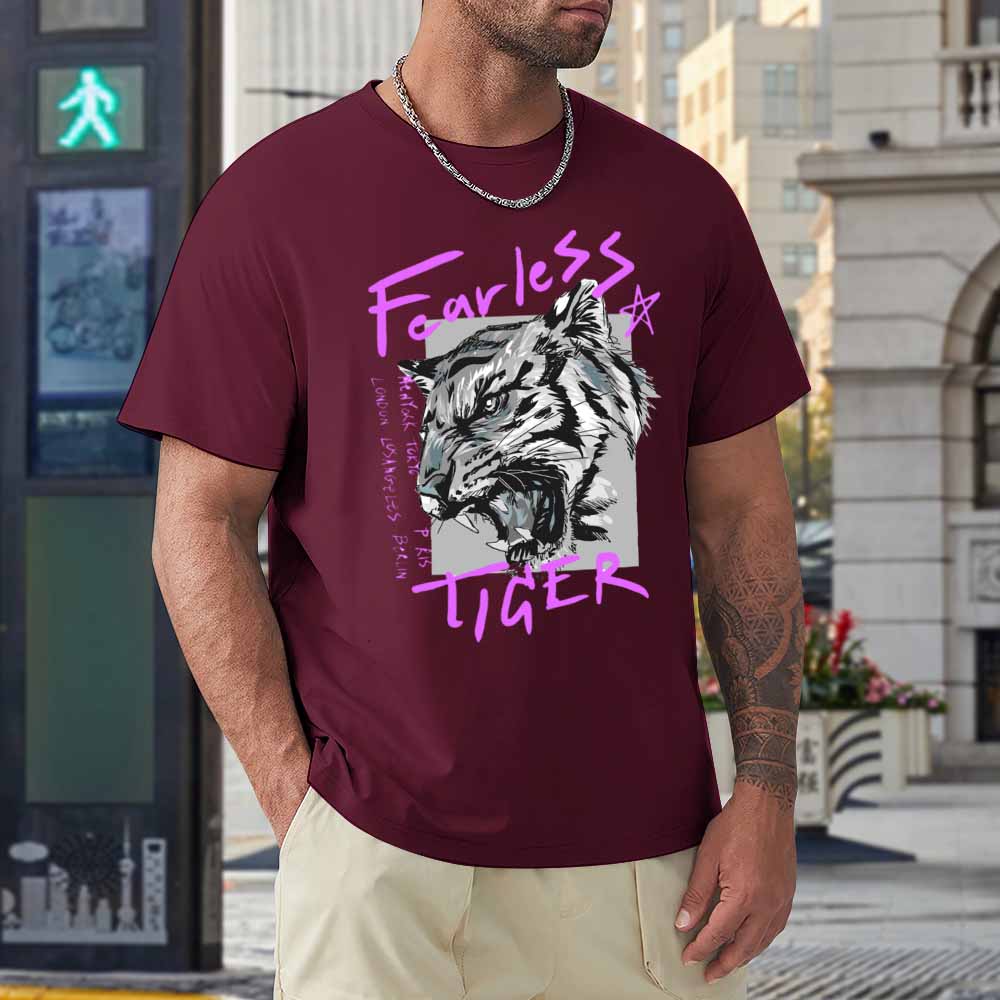 Dark red Fearless Tiger cotton men's T-shirt, collection.