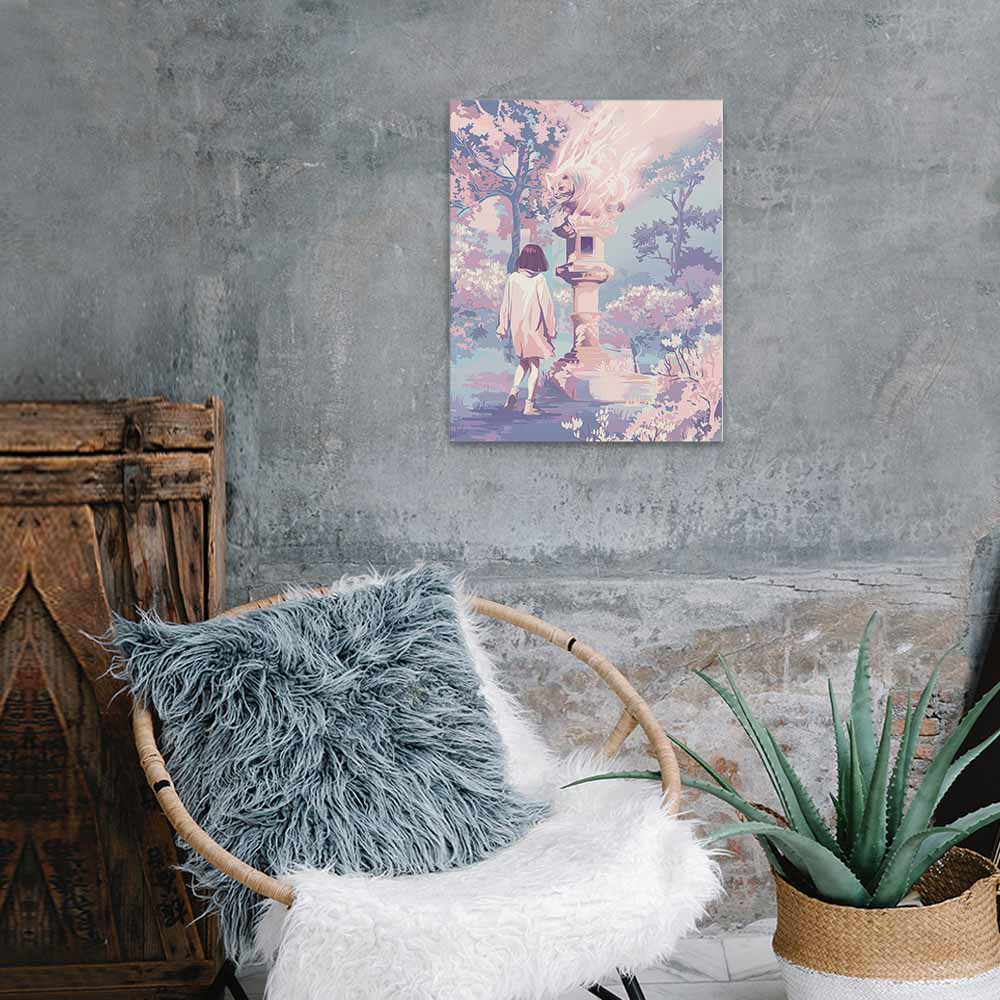 Framed canvas print art, abstract pastel painting for home decor, multiple sizes available.