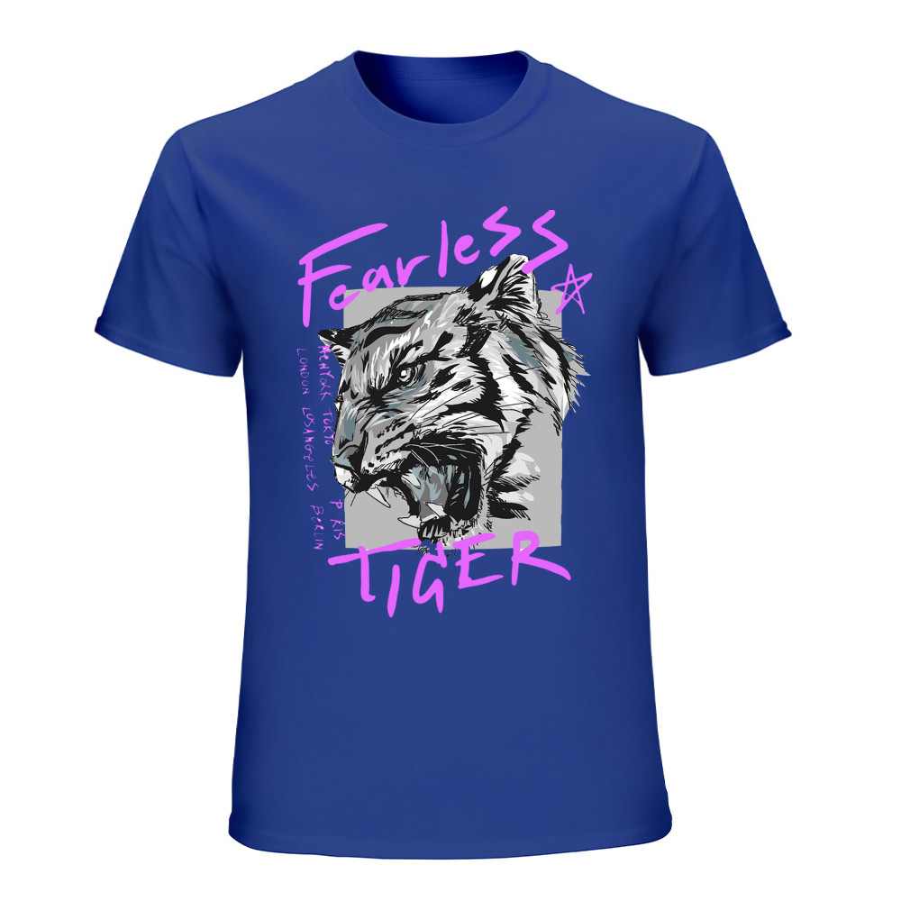 Blue cotton men's 'Fearless Tiger' graphic tee, collection