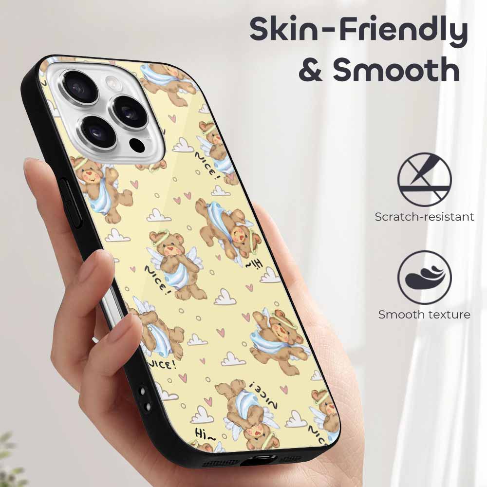 iPhone 16 Series case, bear pattern, skin-friendly and smooth texture, drop protection.