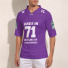 Purple V-neck Jersey with 'MADE IN 71' print, perfect for sports and outdoor activities.