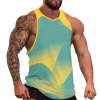 Men's Full Print Vest in vibrant teal and yellow, made with comfortable imitation cotton material
