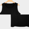 Black cotton tank top on a hanger, perfect for sports and daily wear. Made of 100% cotton.
