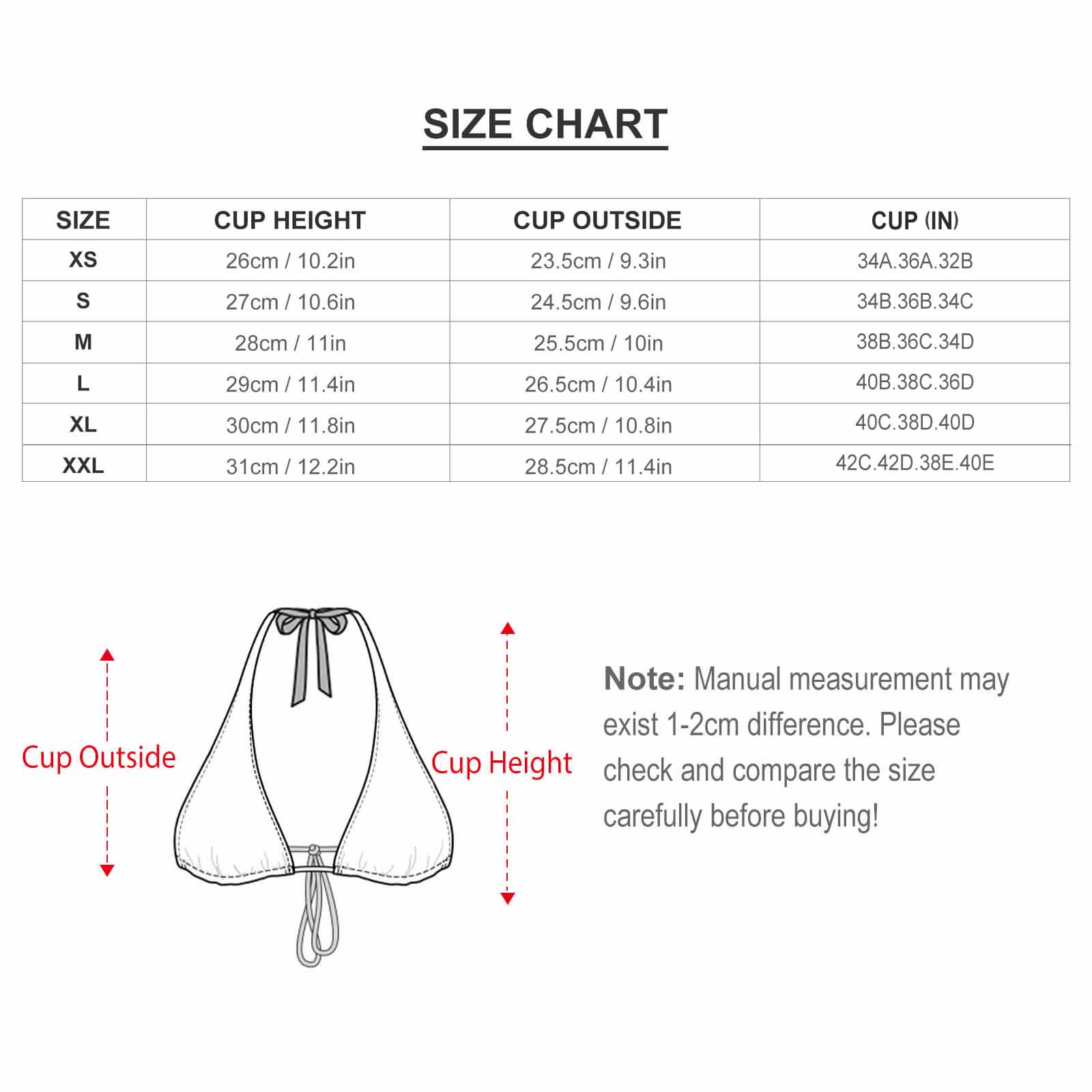 Bikini top size chart, zebra print halter bikini top measurements, Inkedjoy