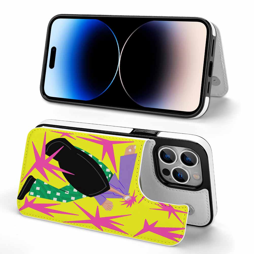 iPhone 14 case with artistic, colorful design and card slot. Drop resistant and stylish