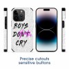iPhone 14 Pro case with 'Boys Don't Cry' graphic, white fiber, scratch-resistant, Precise cutouts